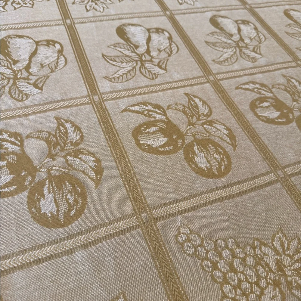 Vintage Ivory Damask Jacquard Tablecloth Fruit Harvest Cotton Blend 59 X 100